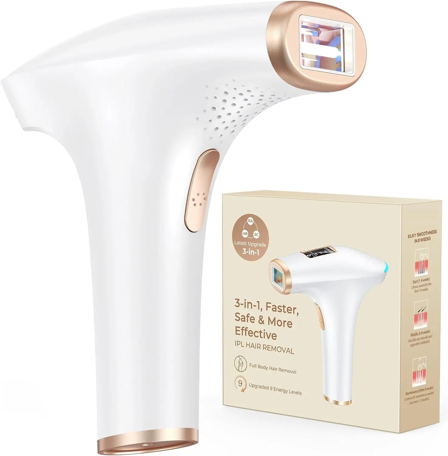 Haarlosy IPL Devices Hair Removal Laser Painless Hair Removal Device with HR/SC/RA, 9 Levels, 999,900 Flashes at Home for Women