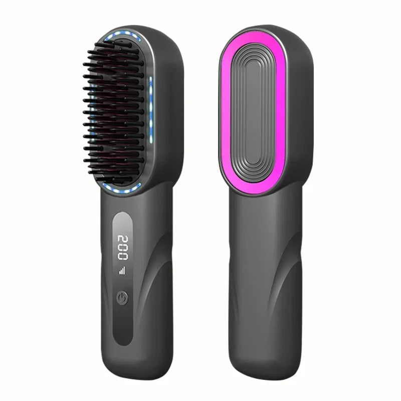 Portable Wireless Hair Straightener 4 Temp Settings Type-C Straight Hair Comb LCD Display Mini Straightening Comb